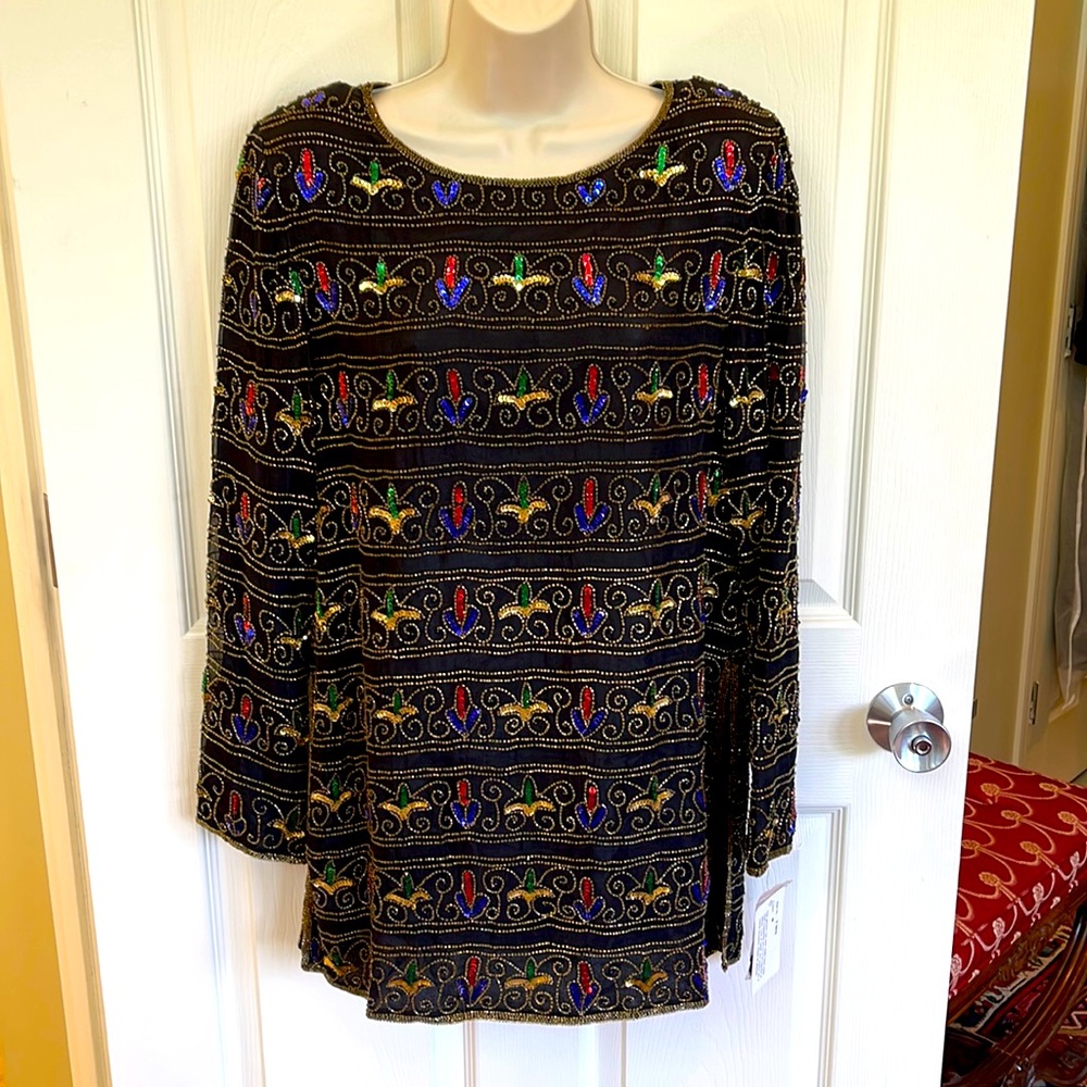 VINTAGE (80s) Sequin Beaded Multicolor Cocktail Top